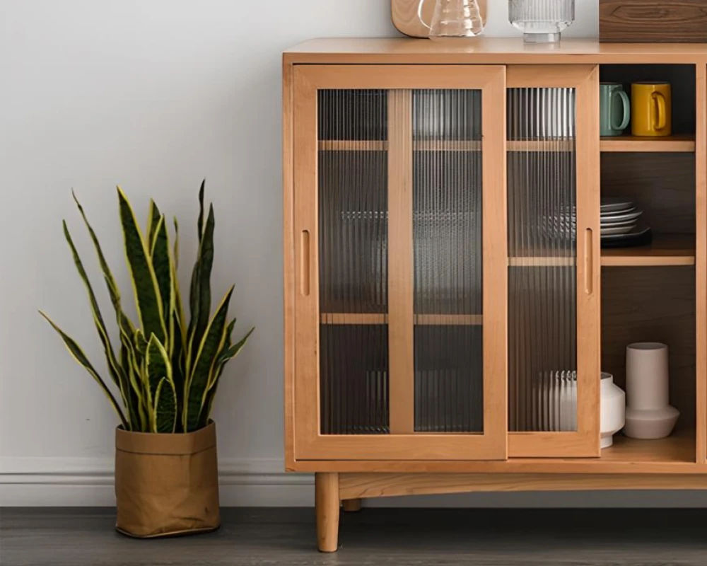 wood and rattan sideboard