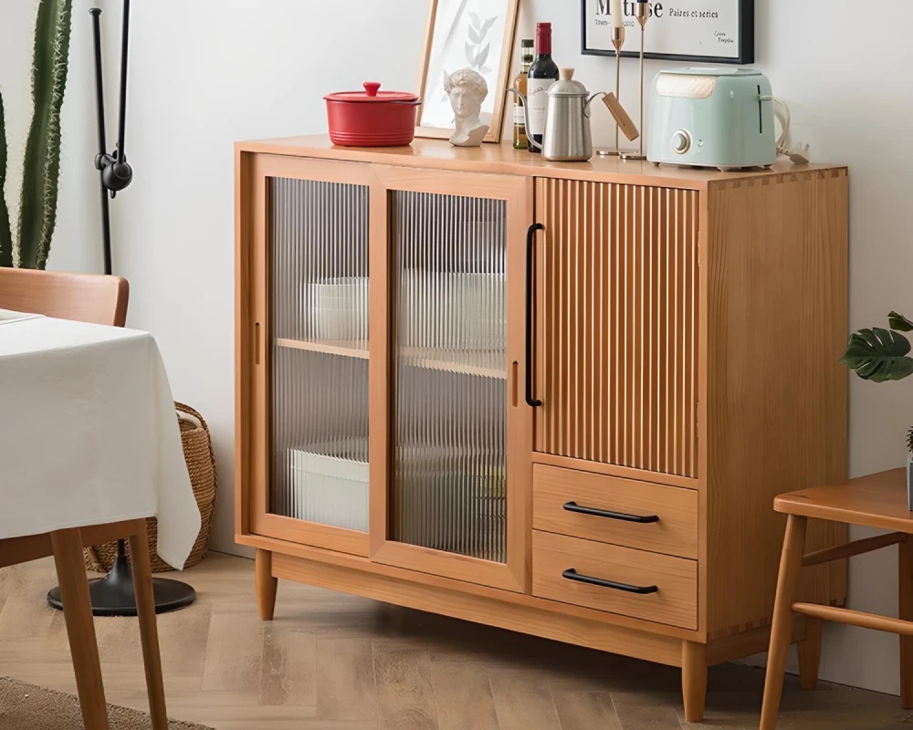 wood and rattan sideboard